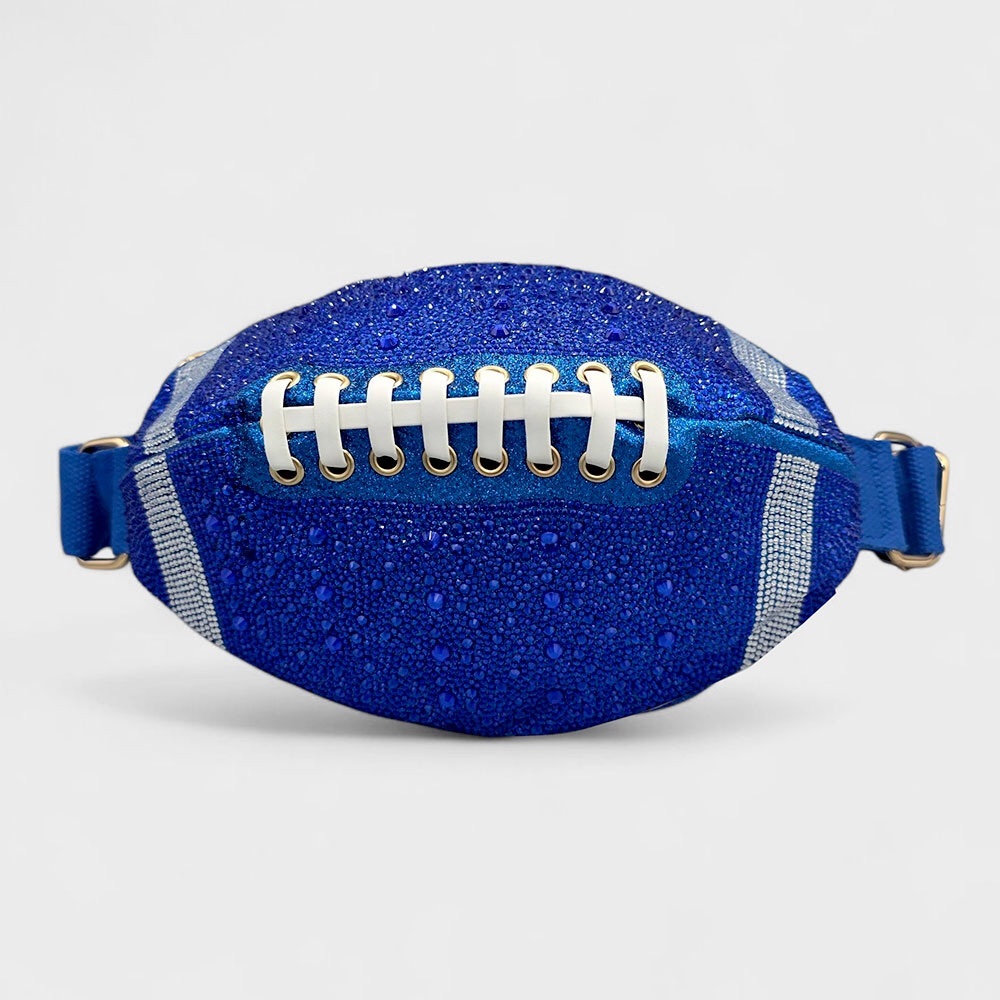 Blue Embellished Football Shaped Crossbody Bag